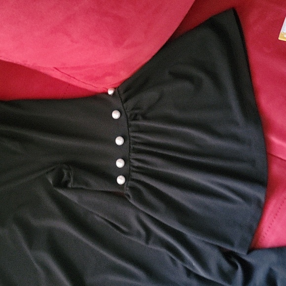 ADRIANNA PAPELL Faux Pearl Accent Bell Sleeve Top black size L - Picture 5 of 9
